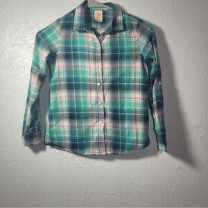 Faded Glory Girls' Flannel Shirt in Green, Size M (7-8)